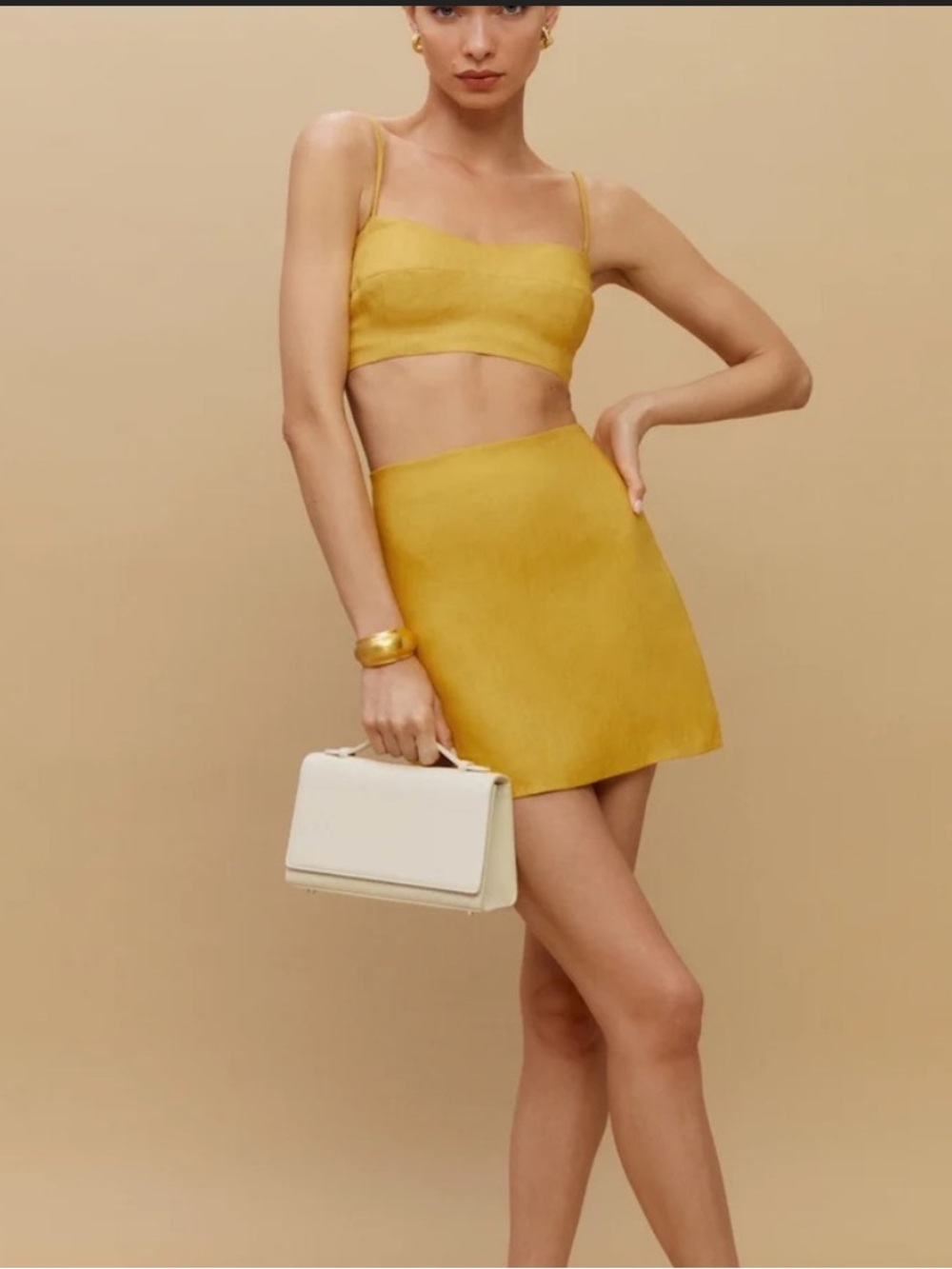 Reformation Golden Yellow A-Line Mini Skirt